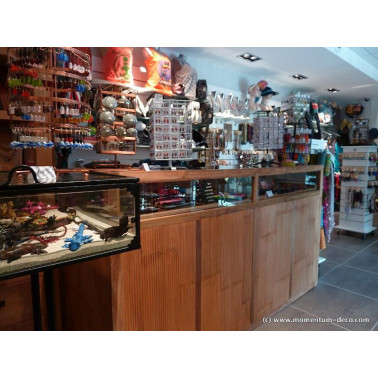 Retail counter in old teak and bamboo