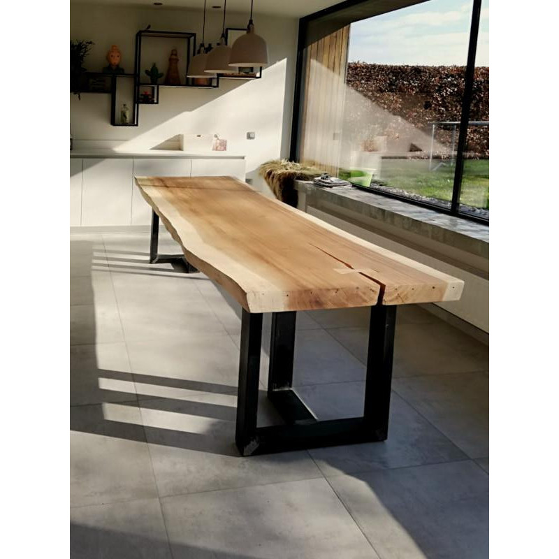 Gering Opstand studio Acacia tafelblad met stalen poten, maatwerk Materiaal acacia Kleur acacia#natural  Dimensie 240x90