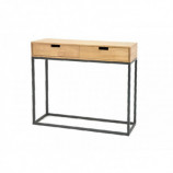 Console 2 drawers in metal and hevea