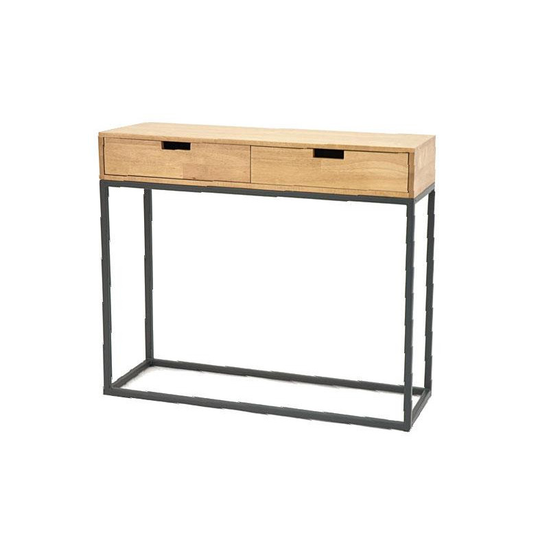 Console 2 drawers in metal and hevea