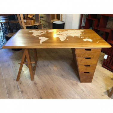 World Map Desk 4 drawers | Bruno Gecko