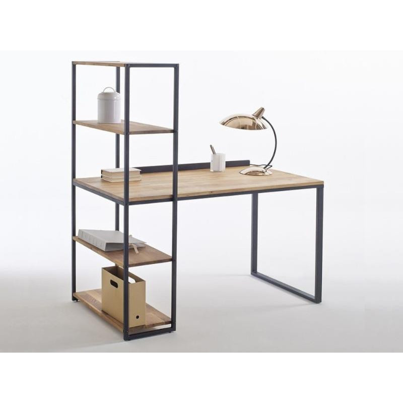 Desk / bookshelf set in steel & oak