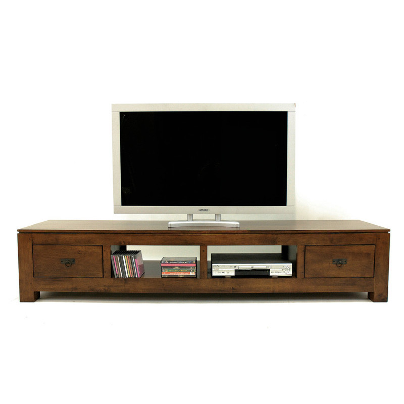 Long meuble TV avec 2 tiroirs & 2 rangements Couleur Hevea#Browncm