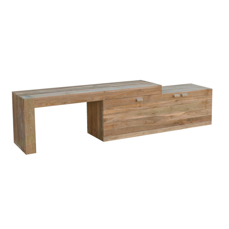 TOMSON | Uitschuifbare TV|meubel Materiaal gerecycled oud teak Dimensie 140x50x40