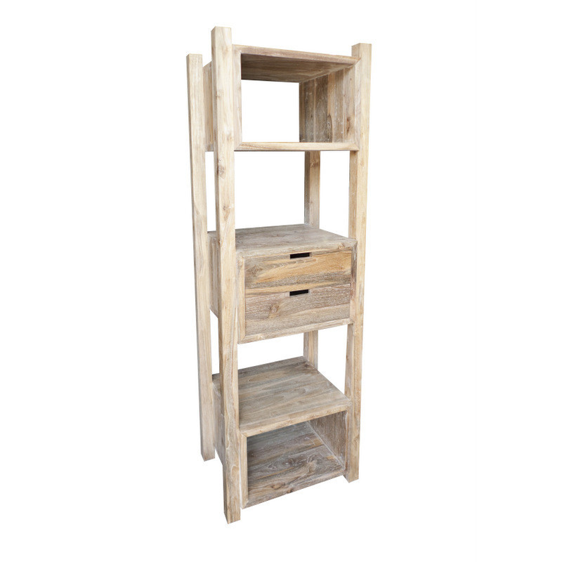 03156 | Rek houten blokjes en 2 lades Kleur oldteak#natural Materiaal gerecycled oud teak Dimensie 55x162x42