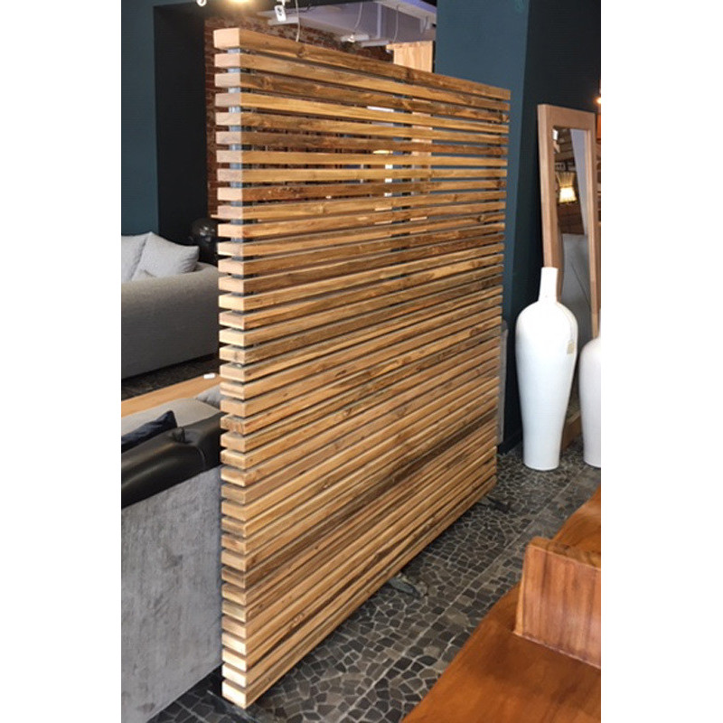 Room divider with teak slates and iron Room divider with teak slates and iron